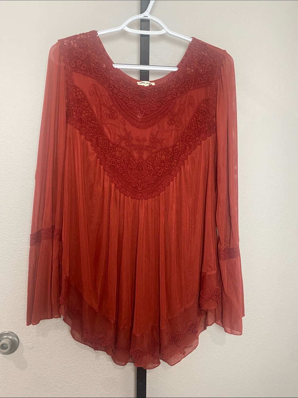 Ultra Pink Rust Red Lace Yoke Tunic Top xl - Picture 1 of 7